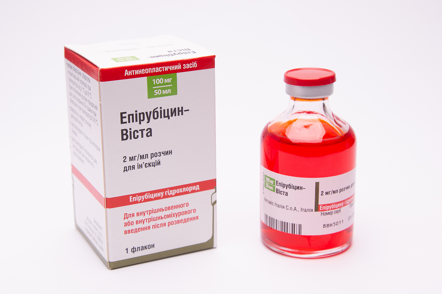 ЕПІРУБІЦИН - ВІСТА розчин для ін`єкцій, 2 мг/мл по 25 мл (50 мг/25 мл) у флаконі, по 1 флакону в картонній коробці